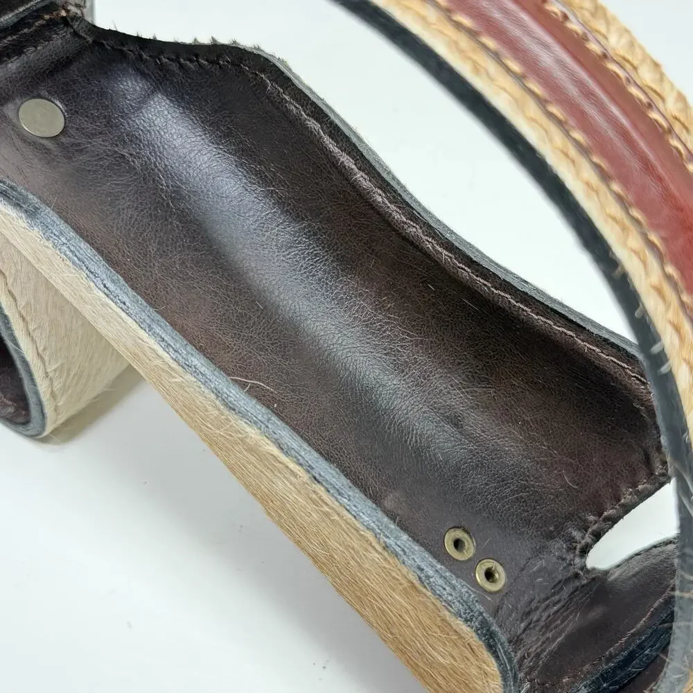 Argentina Wine Bottle Holder Brown Tan Leather Cowhide Countertop Caddy EUC